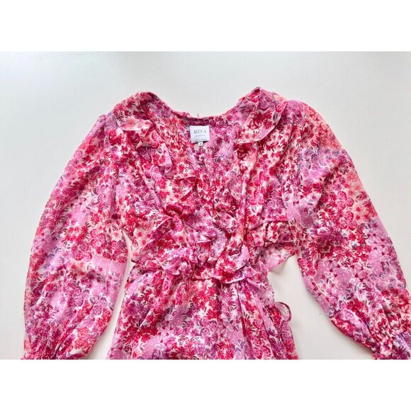 MISA Amelia Pink Del Rio Floral Chiffon Ruffle Cut-Out Tiered Maxi Dress, Size S - Picture 6 of 16